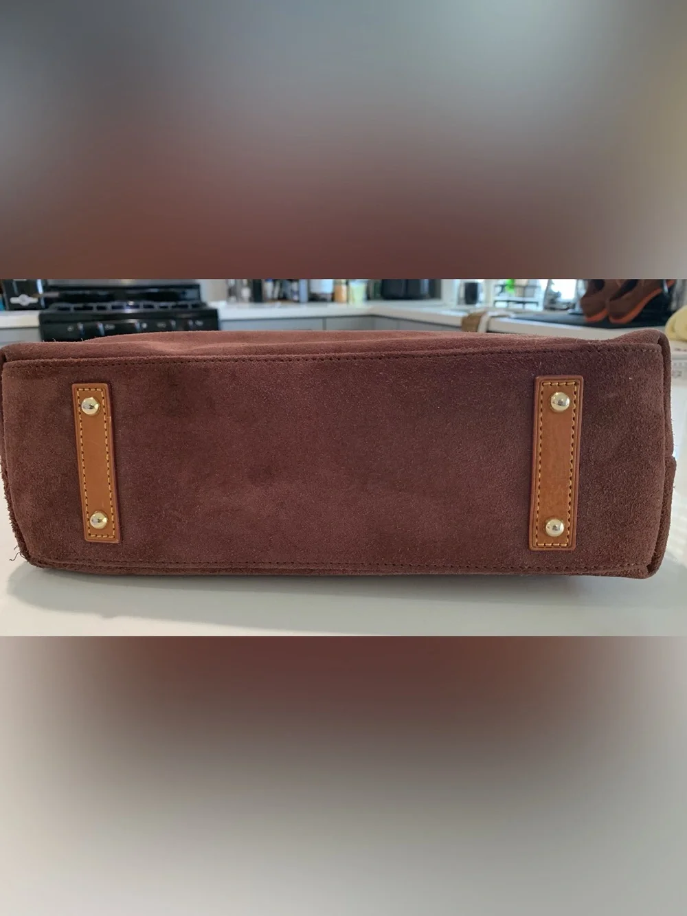 Dooney & Bourke Suede Leather Shoulder Hobo Bag, Brown Wine Slouch Tan Trim - Picture 6 of 14